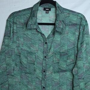 Mossimo Green Black Sheer Layer Classic Professional Business Corpgore Blouse